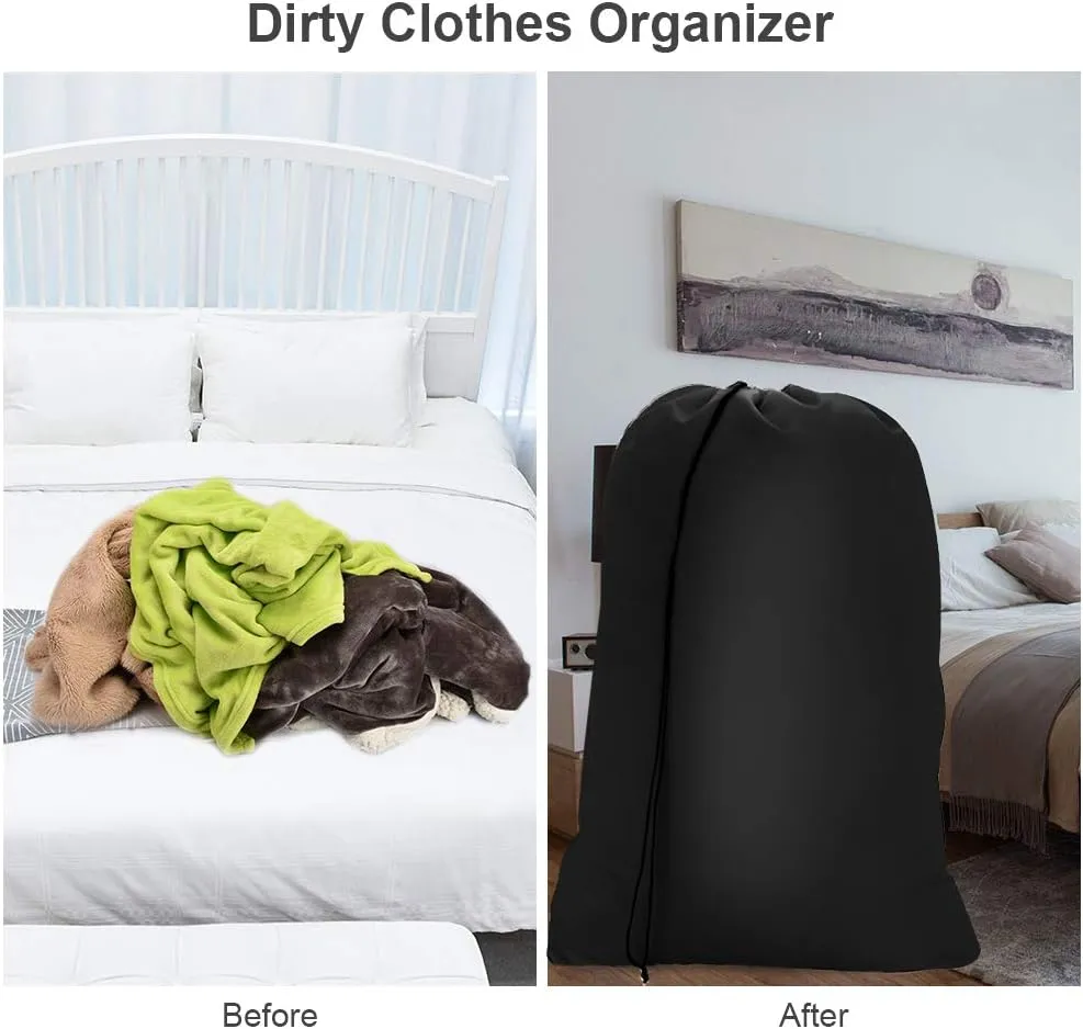2 Pack Heavy Duty Large Laundry Bag 28 x 45 inch Extra Hamper Bag Dirty Clothes Organizer Drawstring Cloth Laundry Bag for Travel Camp Home College Dorm Black