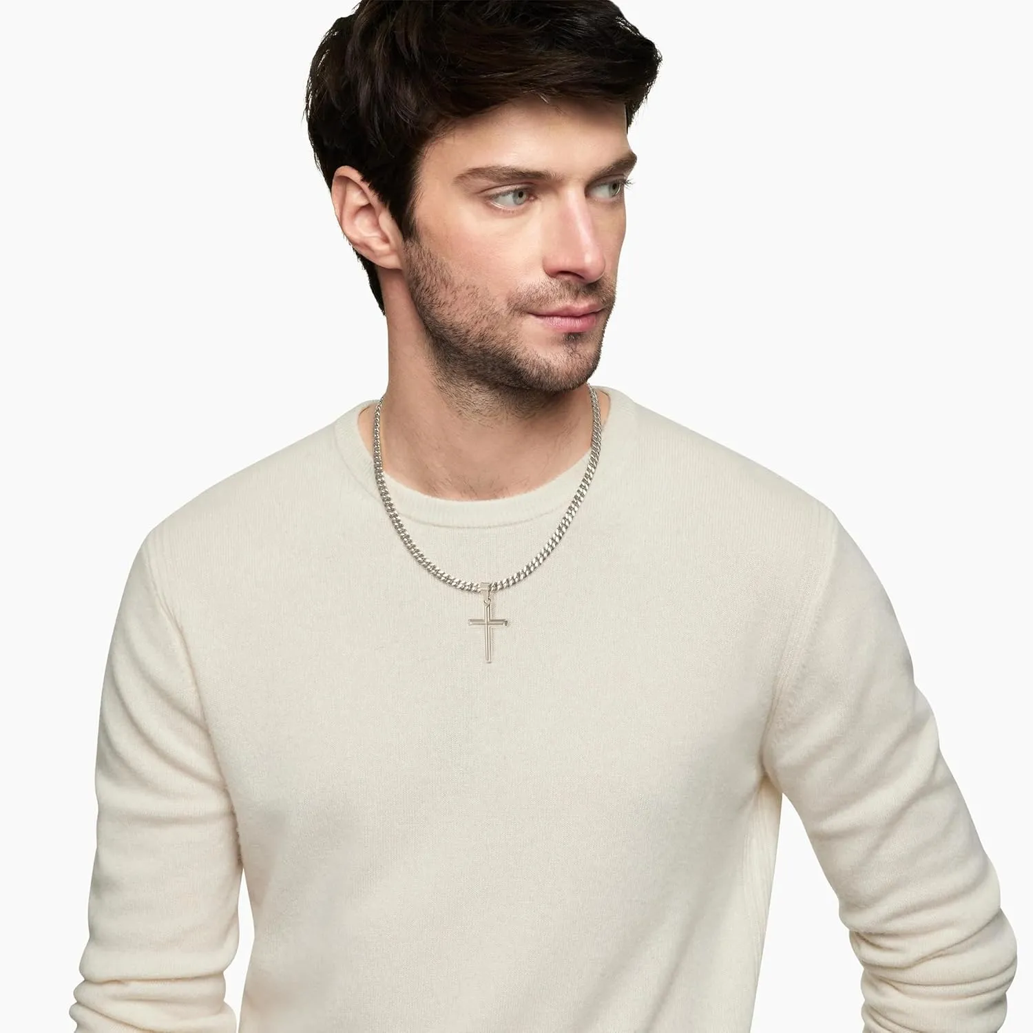 316L Stainless Steel Cross Necklace Graduation Gifts for Men Boys, Silver Gold Black Mens Boys Chain Necklaces 5mm Non-Fading Sturdy Cuban Chain with Cross Pendant Jewelry for Him 16-24inch