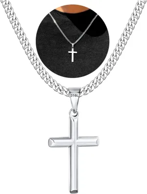 316L Stainless Steel Cross Necklace Graduation Gifts for Men Boys, Silver Gold Black Mens Boys Chain Necklaces 5mm Non-Fading Sturdy Cuban Chain with Cross Pendant Jewelry for Him 16-24inch