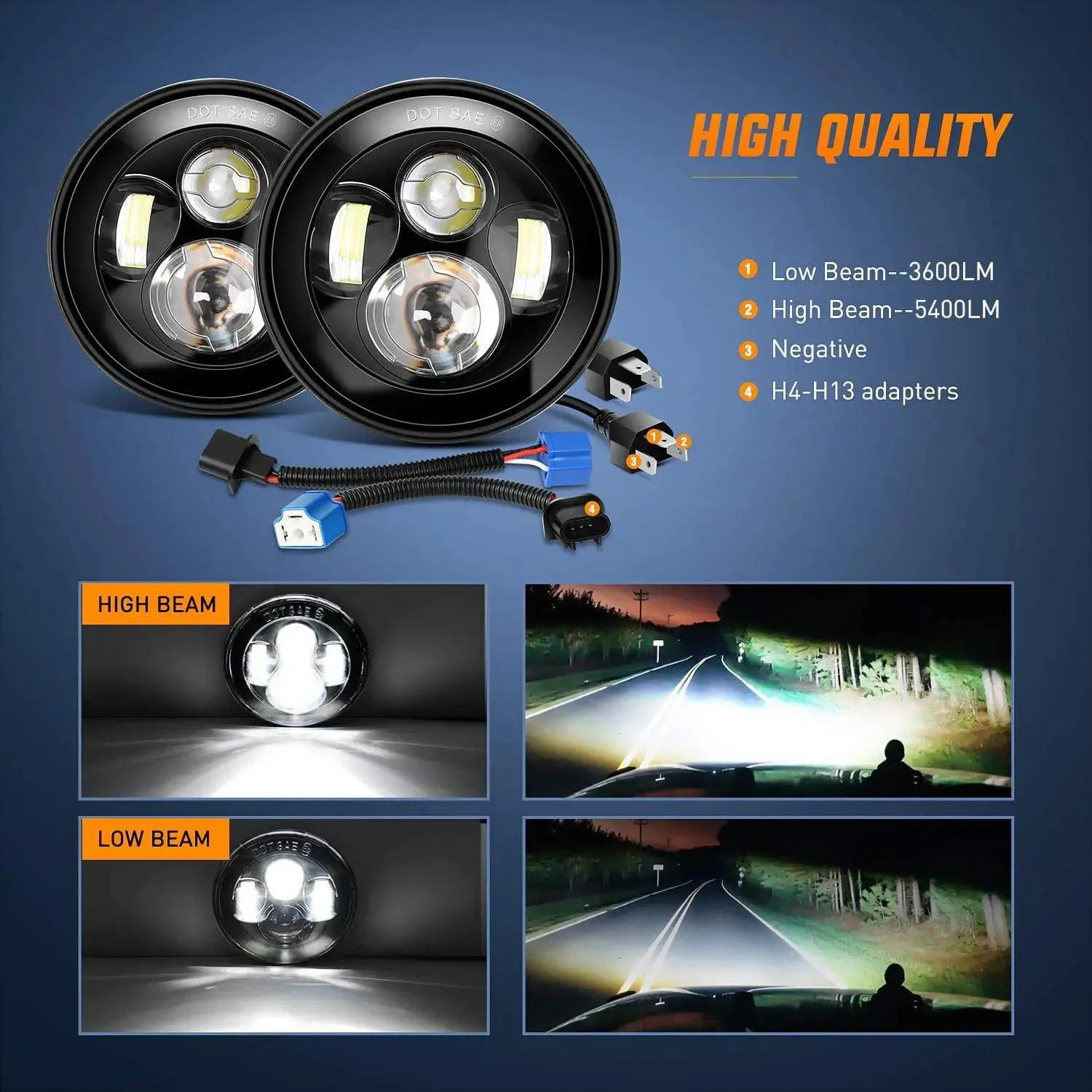 7 Inch Round LED Headlight High Low Beam For Jeep Wrangler JK TJ JL CJ 1997-2020 Rubicon Sahara Hummber H1 H2