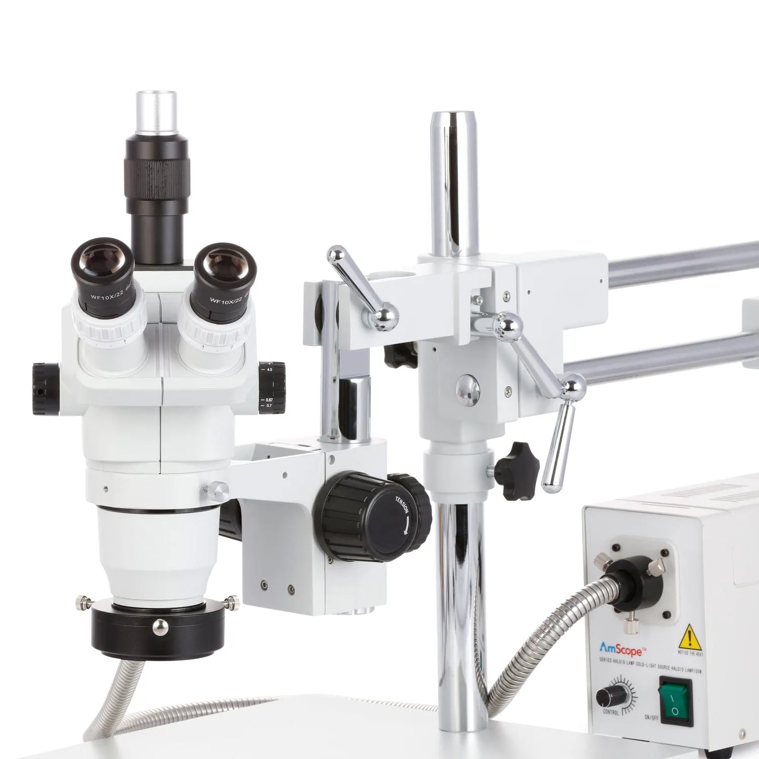 AmScope ZM-4 Series Ultimate Zoom Trinocular Stereo Microscope 2X-45X Magnification on 3D Boom Stand with 3MP USB 3.0 C-mount Camera