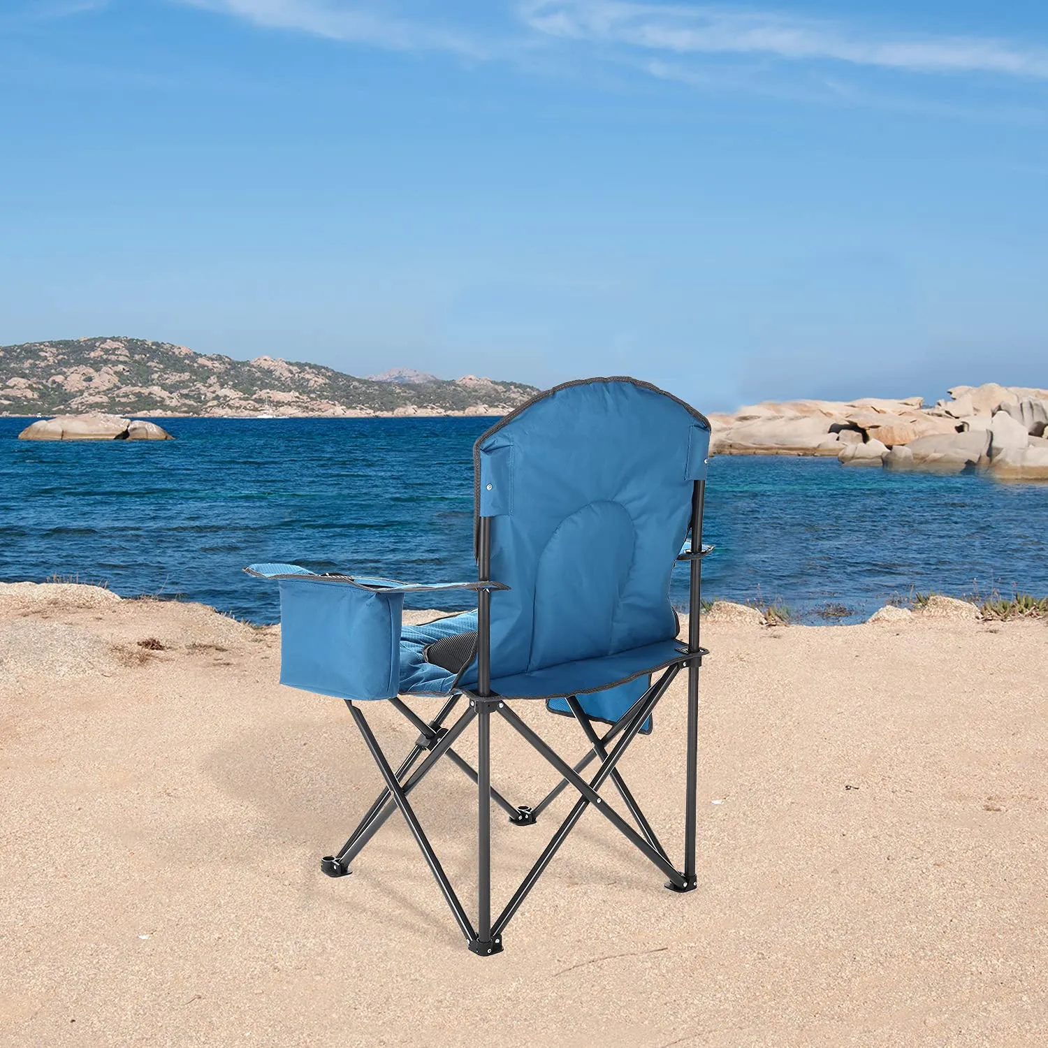 ARROWHEAD OUTDOOR Portable Folding Camping Quad Chair w/ 4-Can Cooler, Cup-Holder, Heavy-Duty Carrying Bag, Padded Armrests, Supports up to 330lbs