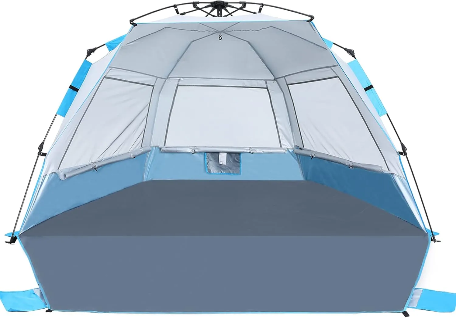 Beach Tent Instant Pop up Sun Shade Shelter for 4-6 Person with UV ProtectionExtended Floor3 Mesh Roll Up Windows with Carry Bag, Sandbags, Stakes(Sky Blue)