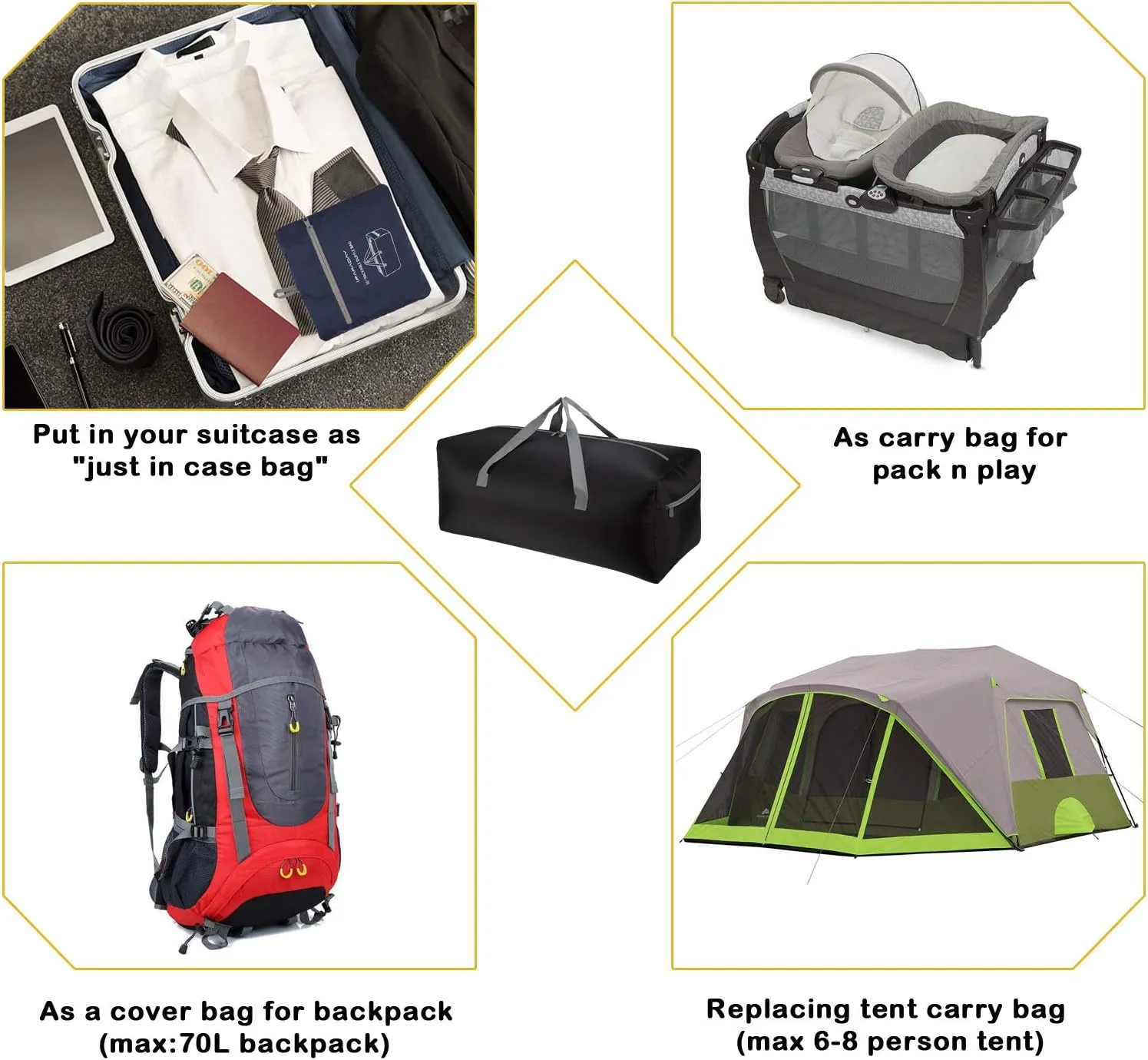 Foldable Duffel Bag 30" / 75L Lightweight with Water Rresistant for Travel-Black