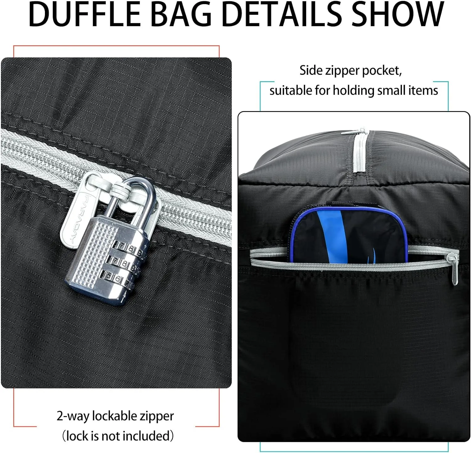 Foldable Duffel Bag 30" / 75L Lightweight with Water Rresistant for Travel-Black