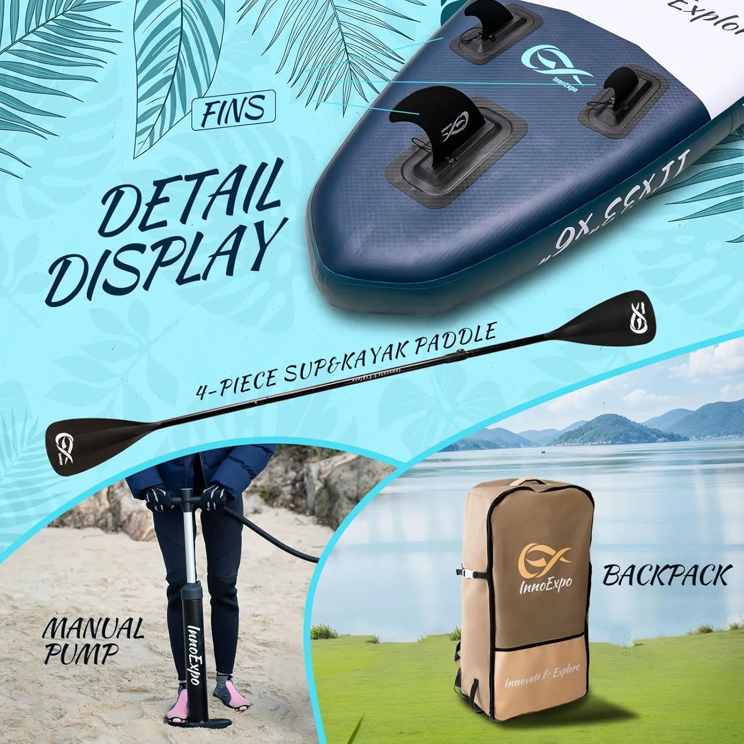InnoExpo 11' Inflatable Stand Up Paddle Boards with Premium Accessories, Wide Stable SUP Paddle Board Design, Non-Slip Comfort Deck for Youth & Adults