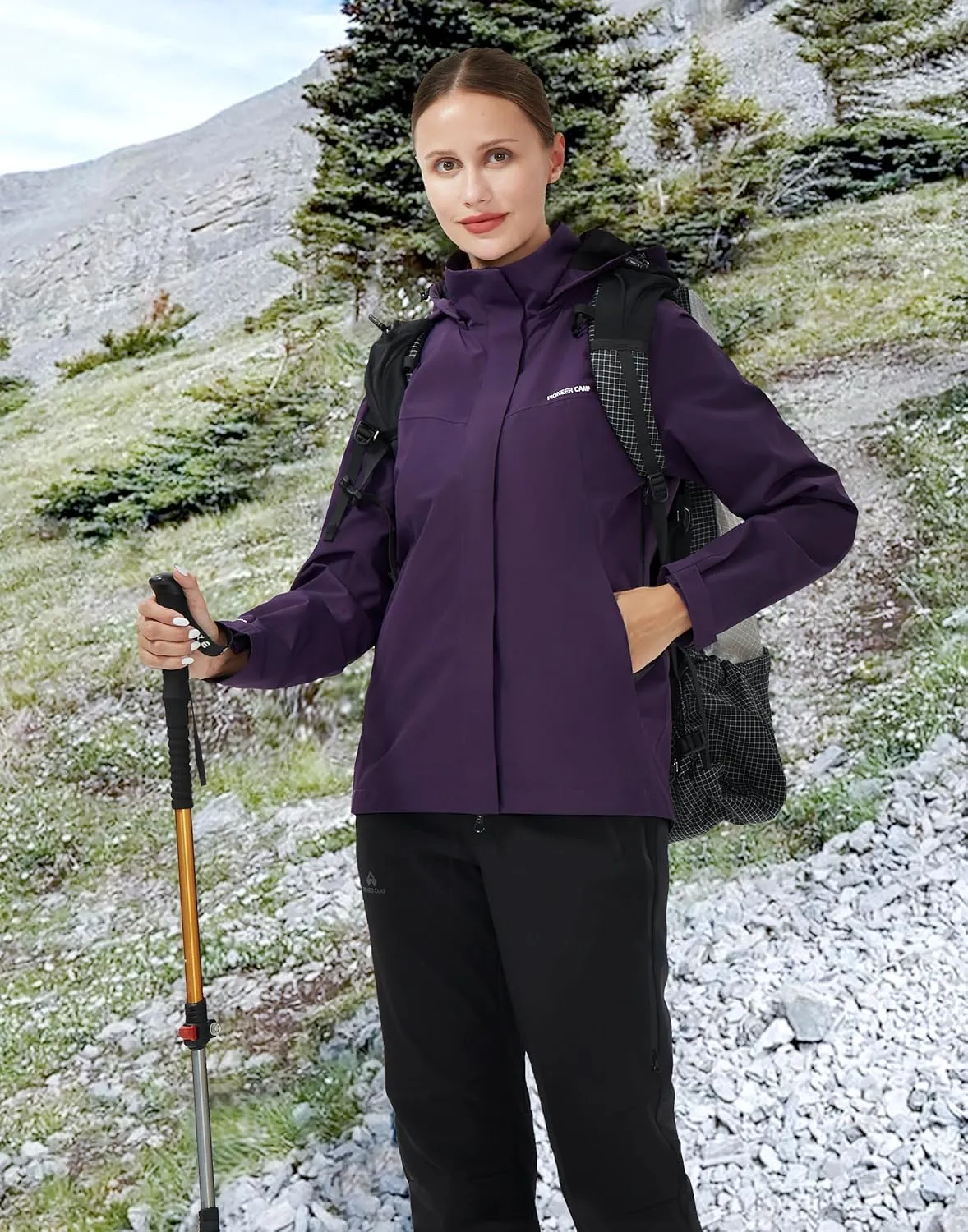 Pioneer Camp Women's Rain Jacket Waterproof Shell Jacket Hooded Windbreaker Lightweight Rain Coats for Outdoor Hiking Travel