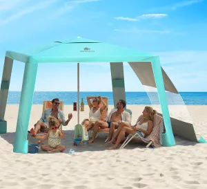 Rhino Valley Beach Cabana, 8  8FT Foldable Beach Tent with Cup Holder, Beach Canopy Easy Setup with UPF50  Protection, Windproof Stable Beach Tent, Portable Beach Cabana Tent for Beach Camping