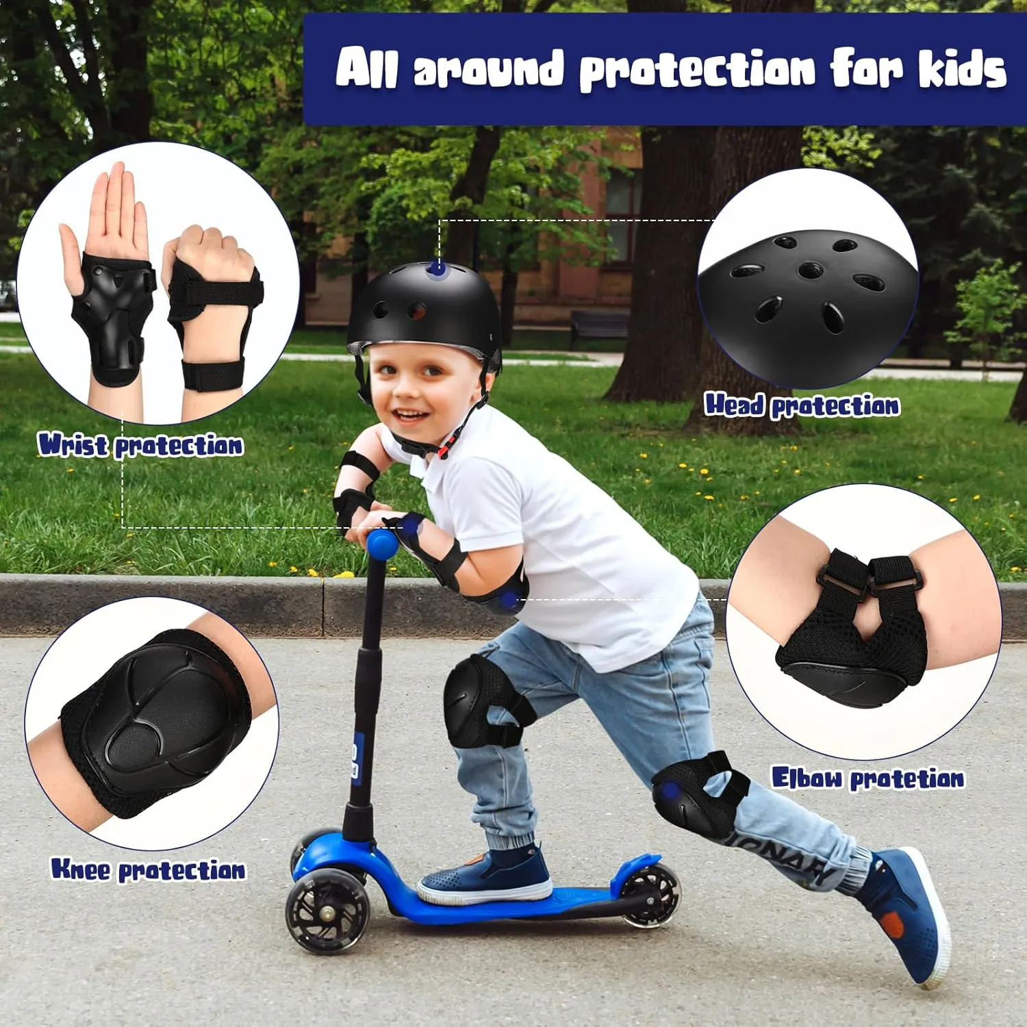Syhood Kids Bike Helmet for Girls and Boys Ages 3-5-8 with Wrist Guard and Knee Pads Elbow Pads Adjustable Protective Gear and Bags for Toddler Skating Cycling Scooter