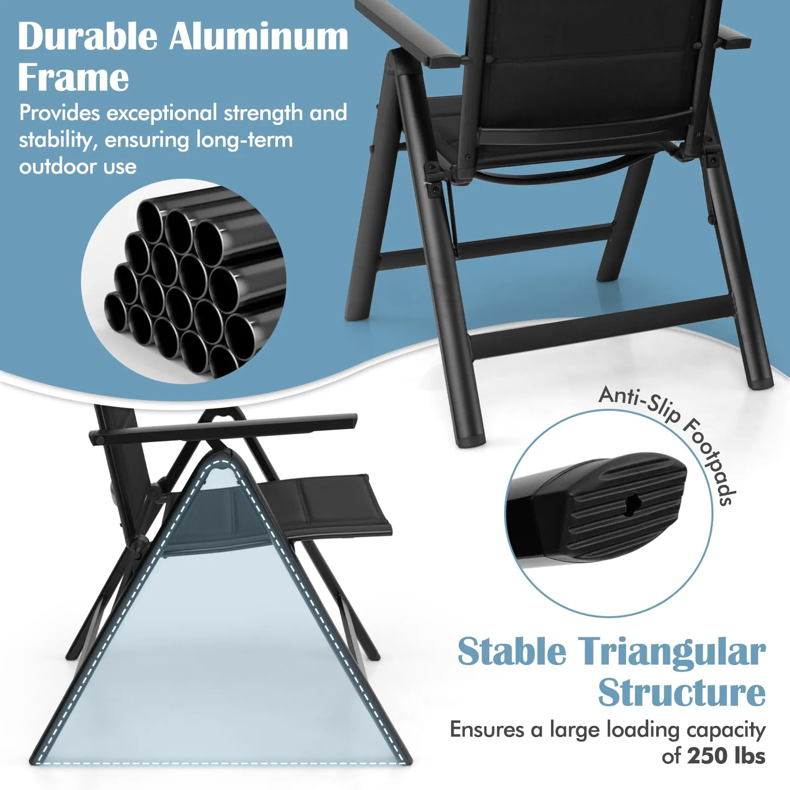 Tangkula Patio Folding Chair, Outdoor Dining Chairs with Soft Padded Seat, 7-Position Adjustable Backrest, Armrests
