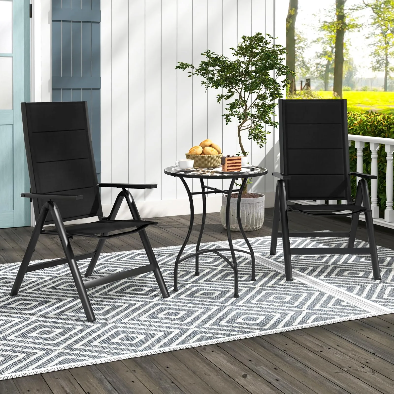 Tangkula Patio Folding Chair, Outdoor Dining Chairs with Soft Padded Seat, 7-Position Adjustable Backrest, Armrests