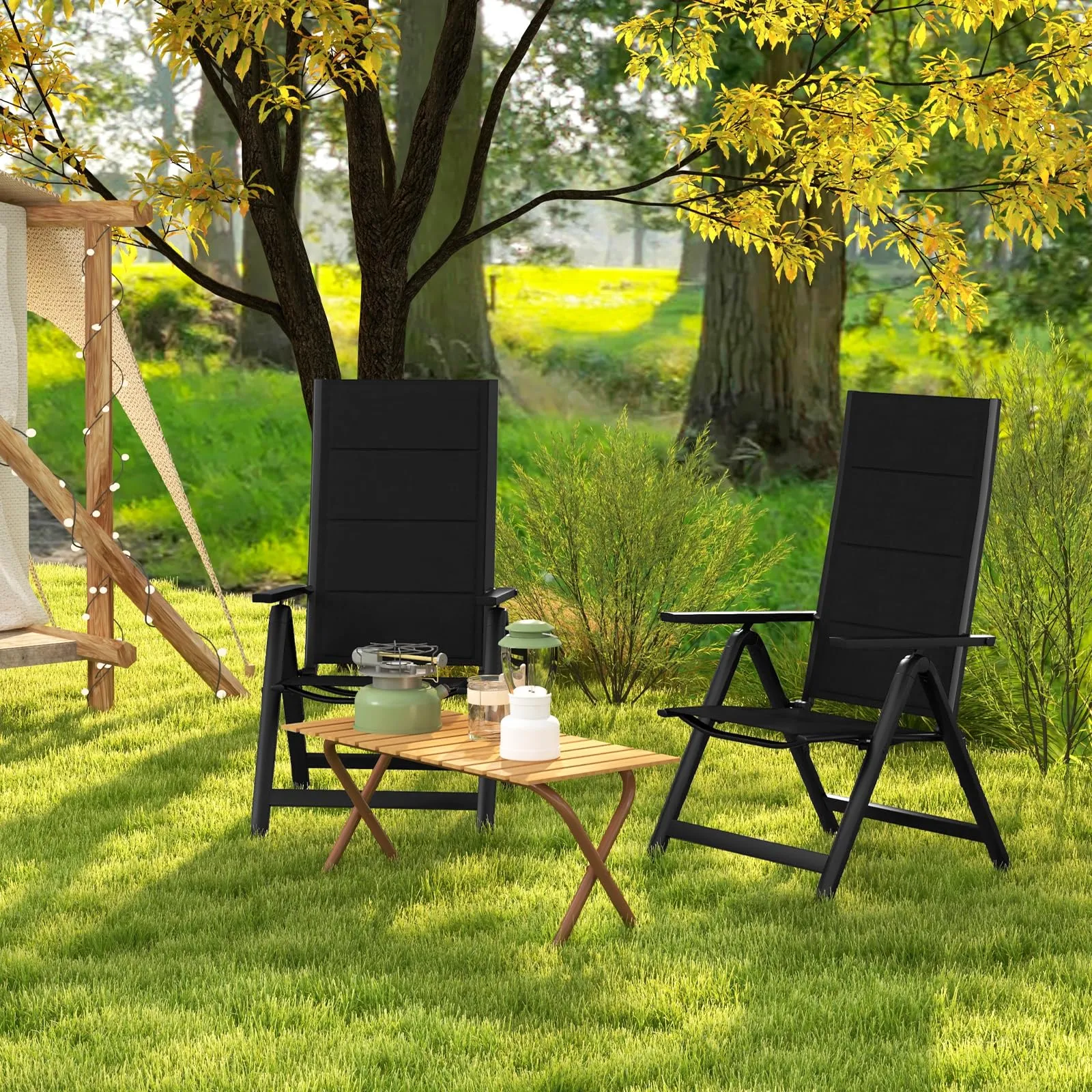 Tangkula Patio Folding Chair, Outdoor Dining Chairs with Soft Padded Seat, 7-Position Adjustable Backrest, Armrests