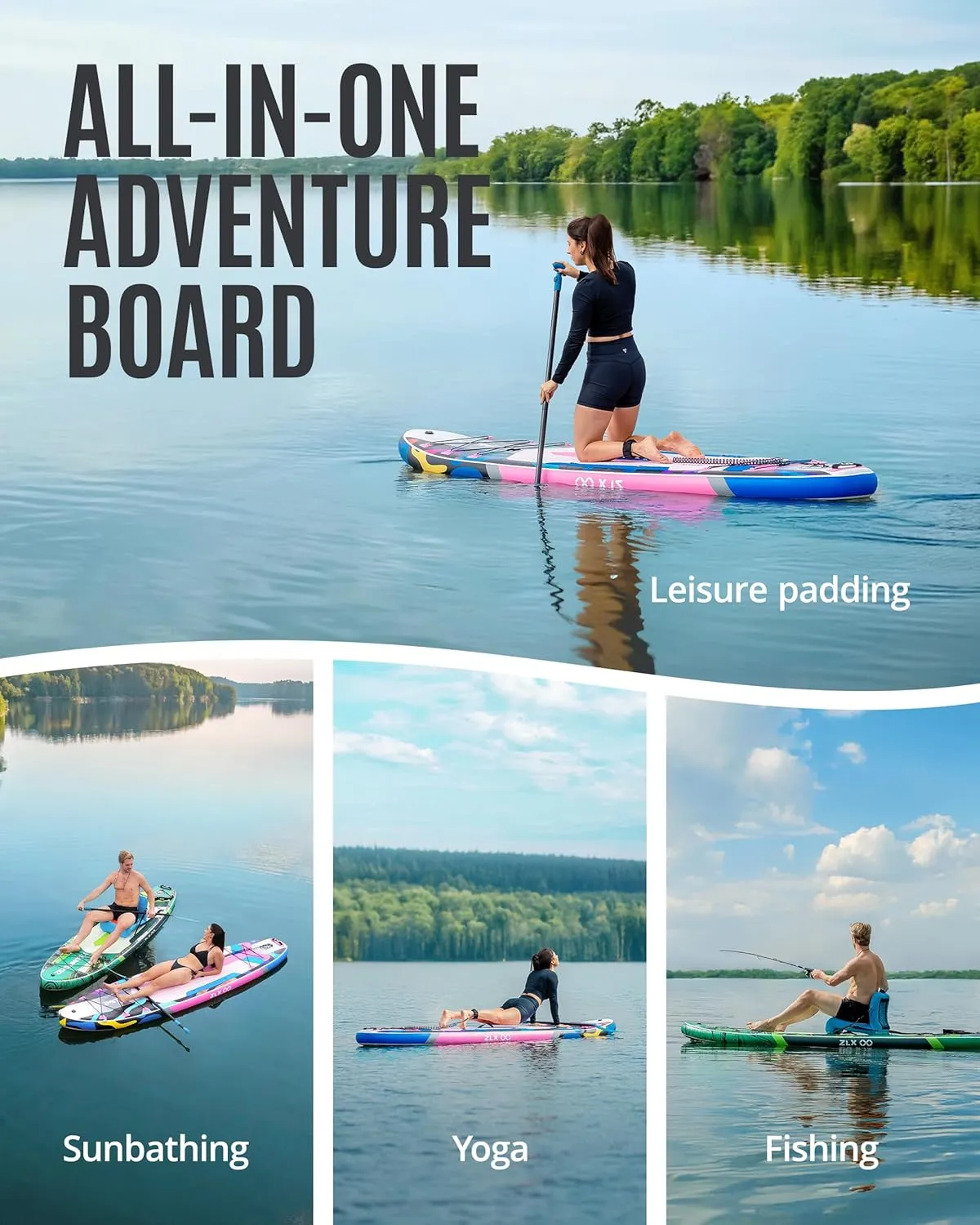 ZLX 10'6" Inflatable Stand Up Paddle Board, Extra Wide Stable Non-Slip Deck Pad, Unique Center Fin, Portable Paddleboard for Adults, Premium Blow Up Paddle Boards SUP for Beginners, All Skill Levels